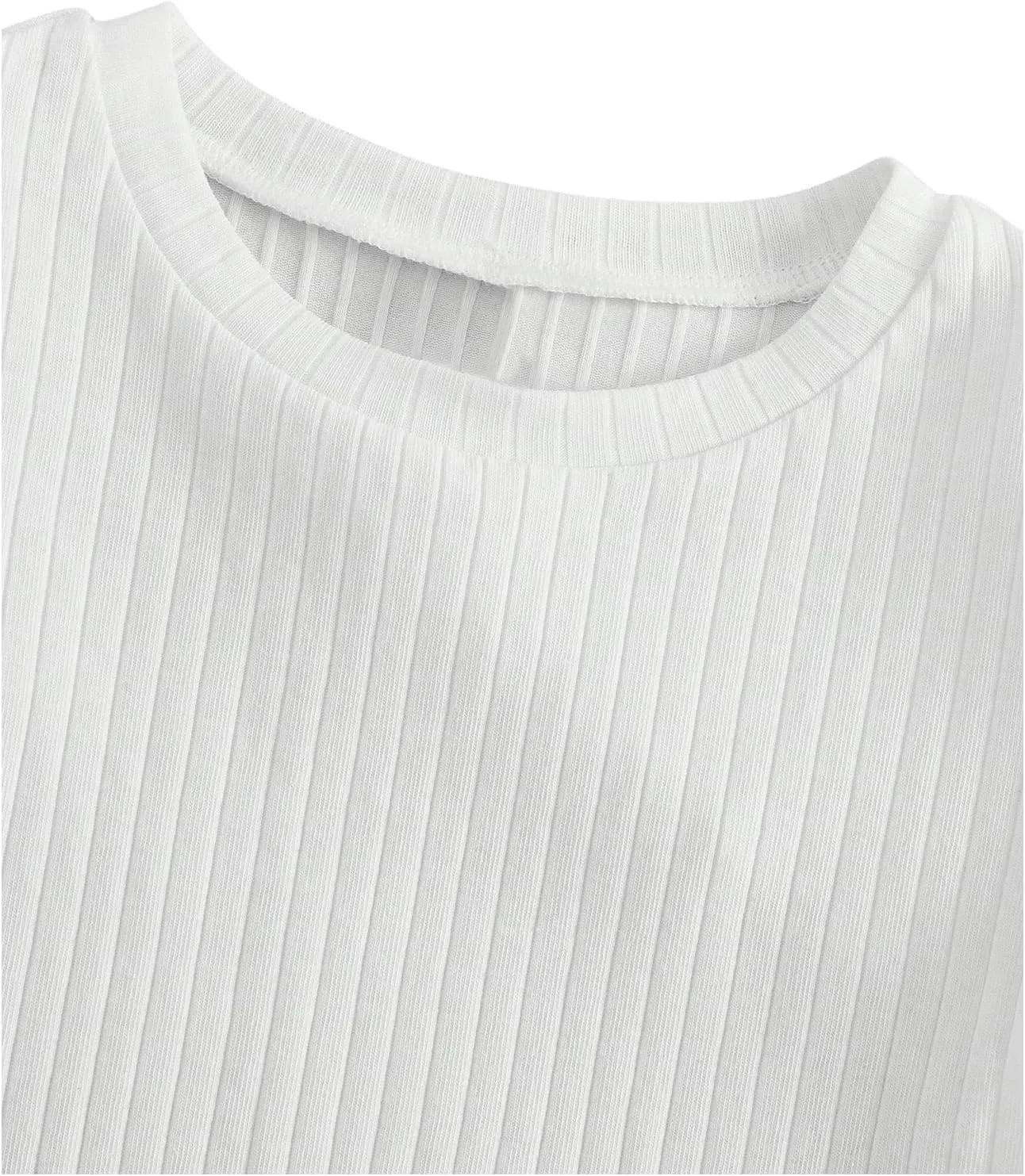 OYOANGLE Girl's 3Pcs Rib-Knit Short Sleeve Crop Top Crew Neck Lettuce Trim Crop Tee Top