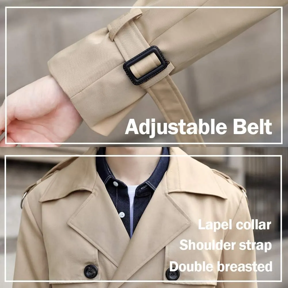 Pantete Man's Double Breasted Trench Coat Oversized Casual windbreaker Lapel Long Jacket Overcoat