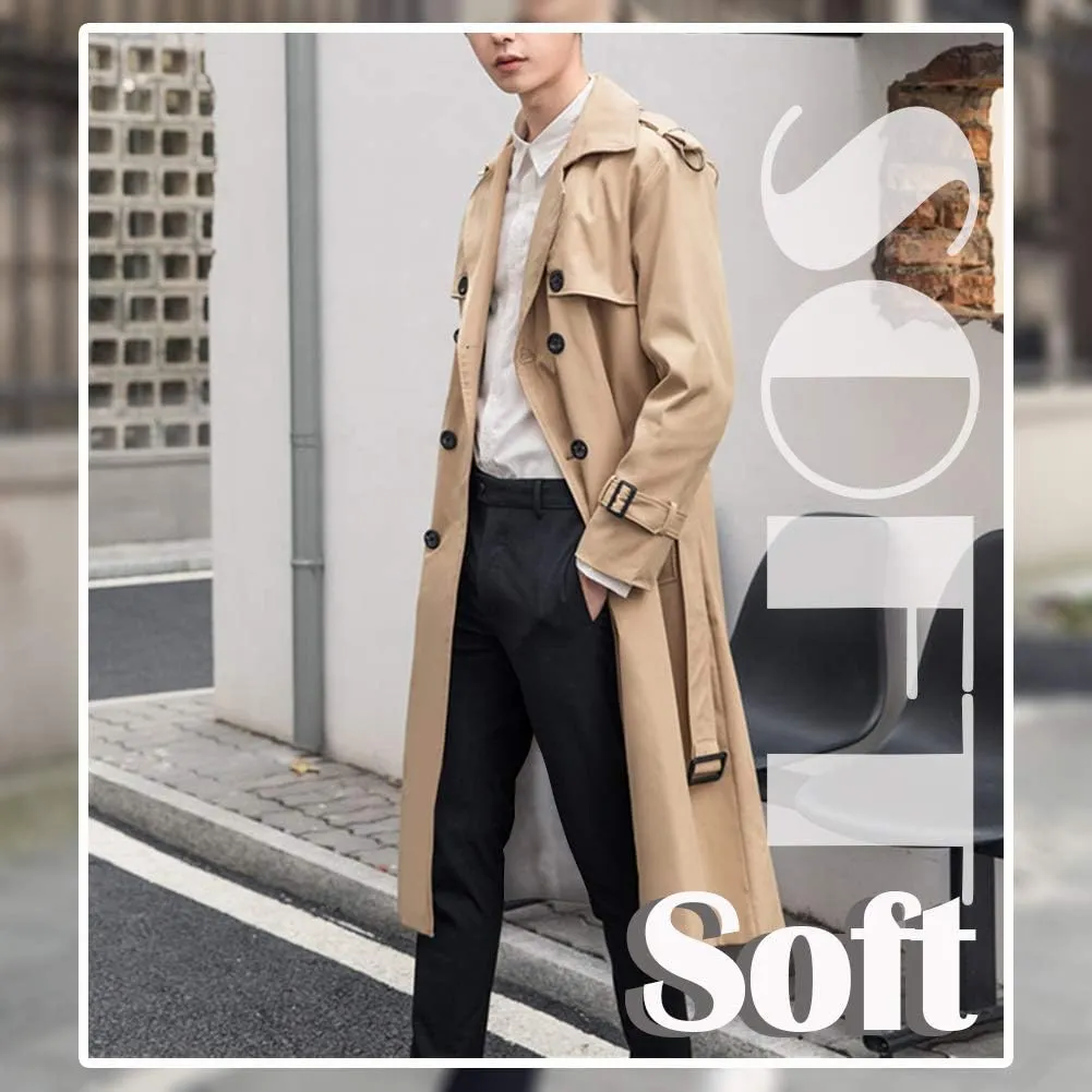 Pantete Man's Double Breasted Trench Coat Oversized Casual windbreaker Lapel Long Jacket Overcoat
