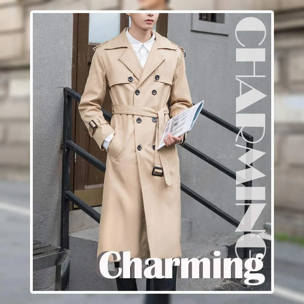 Pantete Man's Double Breasted Trench Coat Oversized Casual windbreaker Lapel Long Jacket Overcoat