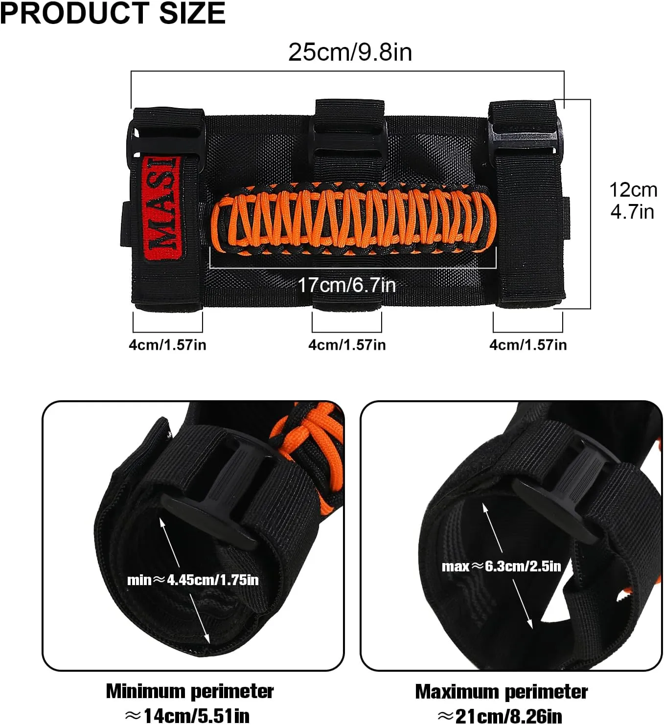 Paracord Roll Bar Grab Grip Handles for UTV ATV Polaris Ranger RZR XP900 1000 Grab Handles Triple Straps Orange 2 Pack