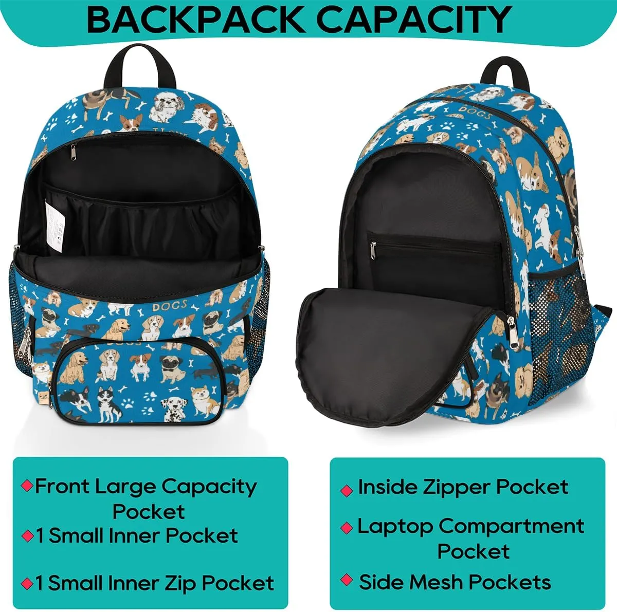 Pardick Cute Dogs Animals Backpack for Girls Boys, Cute School Backpack for Kids Teens Preschool Elementary Kindergarten Bookbags School Bags 14 inch Laptop Backpacks Casual Travel Hiking