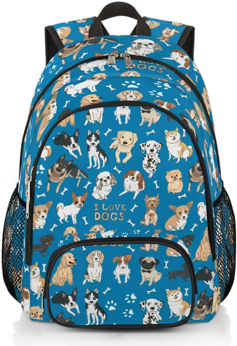 Pardick Cute Dogs Animals Backpack for Girls Boys, Cute School Backpack for Kids Teens Preschool Elementary Kindergarten Bookbags School Bags 14 inch Laptop Backpacks Casual Travel Hiking