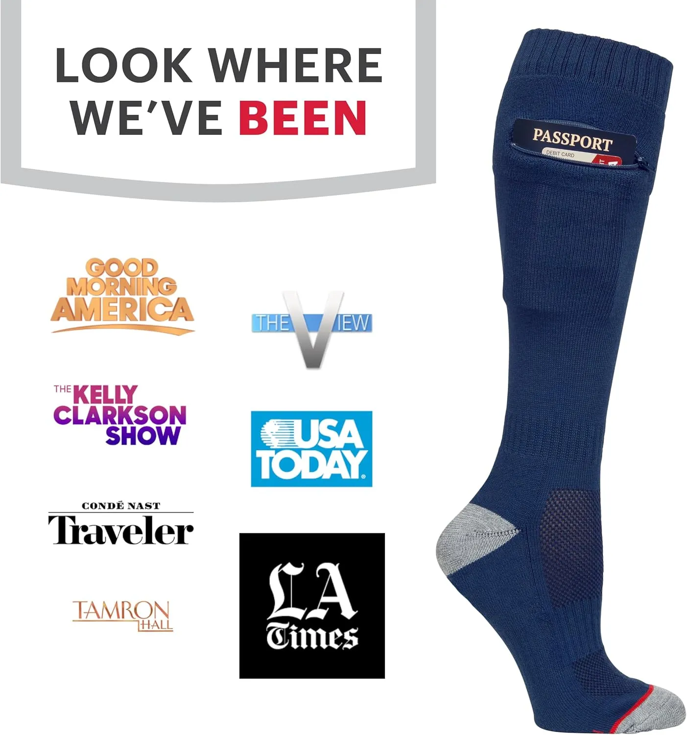 Passport Anti Pickpocket Socks w/Hidden Pocket - Anti Theft Travel Security OTC Knee High Socks for Men & Women