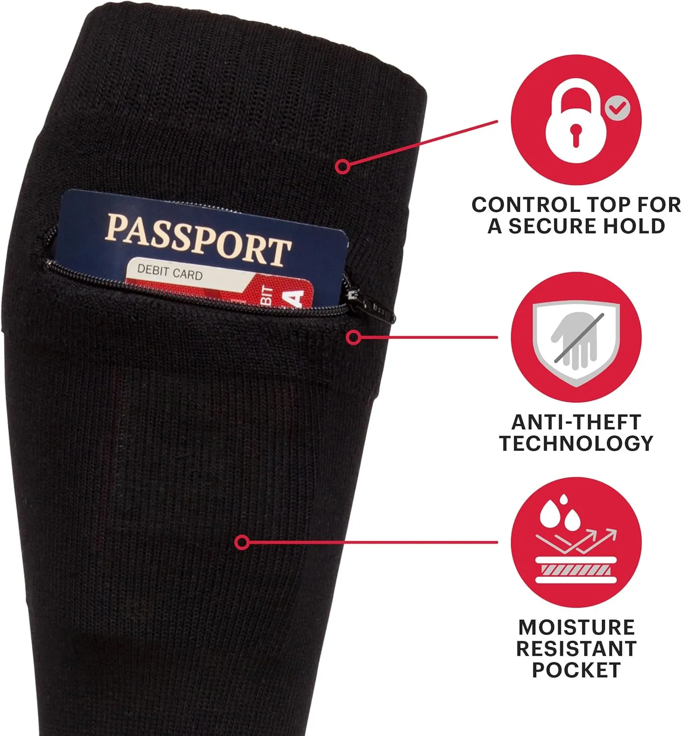 Passport Anti Pickpocket Socks w/Hidden Pocket - Anti Theft Travel Security OTC Knee High Socks for Men & Women