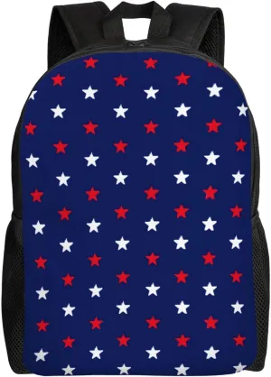 Patriotic Red White And Navy Blue Stars Pattern Minimalist Laptop Backpack – Waterproof Business Travel Bag, Breathable Design, Modern Work & Leisure