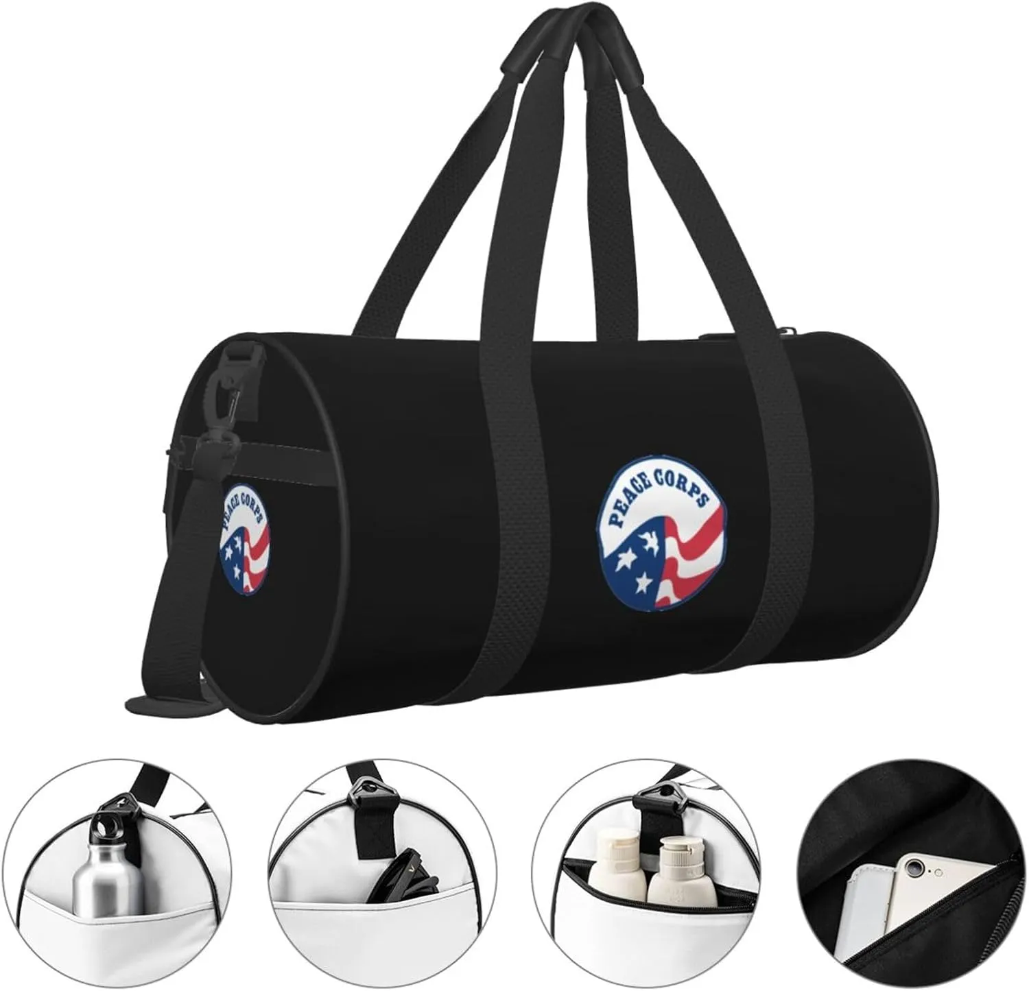 Peace Corps Travel Luggage Duffel Bag Sports Rolling Foldable Duffel Bag, Black