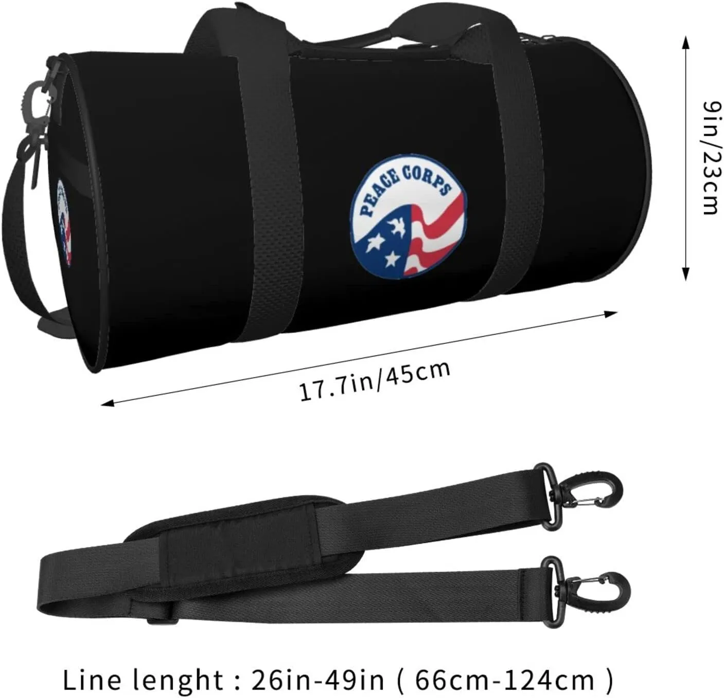 Peace Corps Travel Luggage Duffel Bag Sports Rolling Foldable Duffel Bag, Black