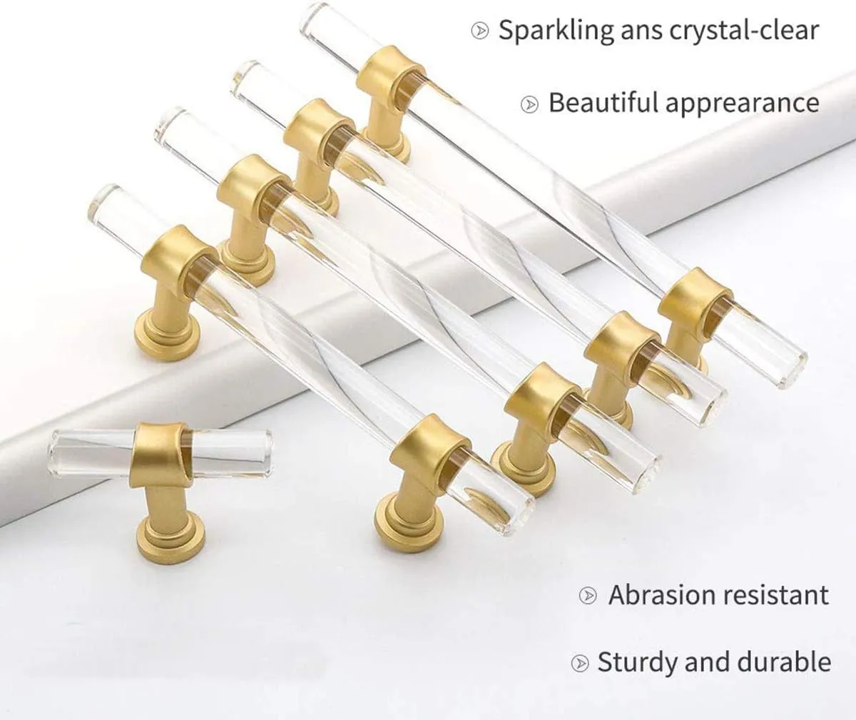 Peaha 10 Pack 3 Inch Acrylic Cabinet Pulls Gold Drawer Handles Brushed Brass Hardware Zinc Alloy for Dresser Cupboard Kitchen