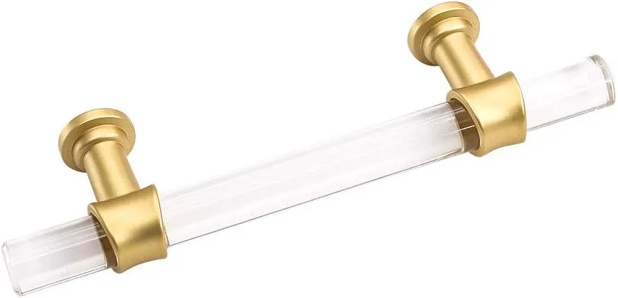 Peaha 10 Pack 3 Inch Acrylic Cabinet Pulls Gold Drawer Handles Brushed Brass Hardware Zinc Alloy for Dresser Cupboard Kitchen