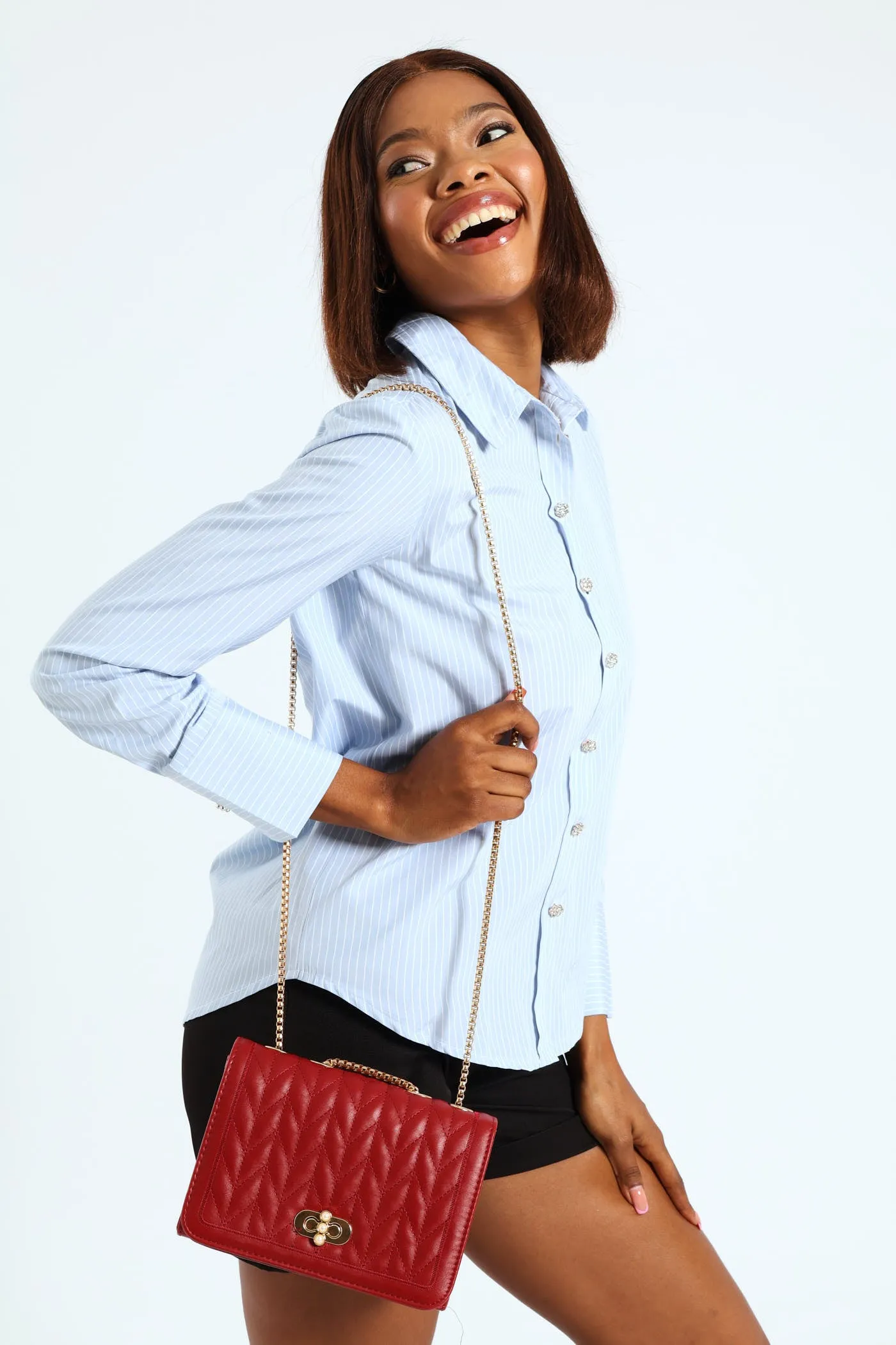Pearl Trim Clasp Satchel - Maroon