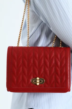 Pearl Trim Clasp Satchel - Maroon