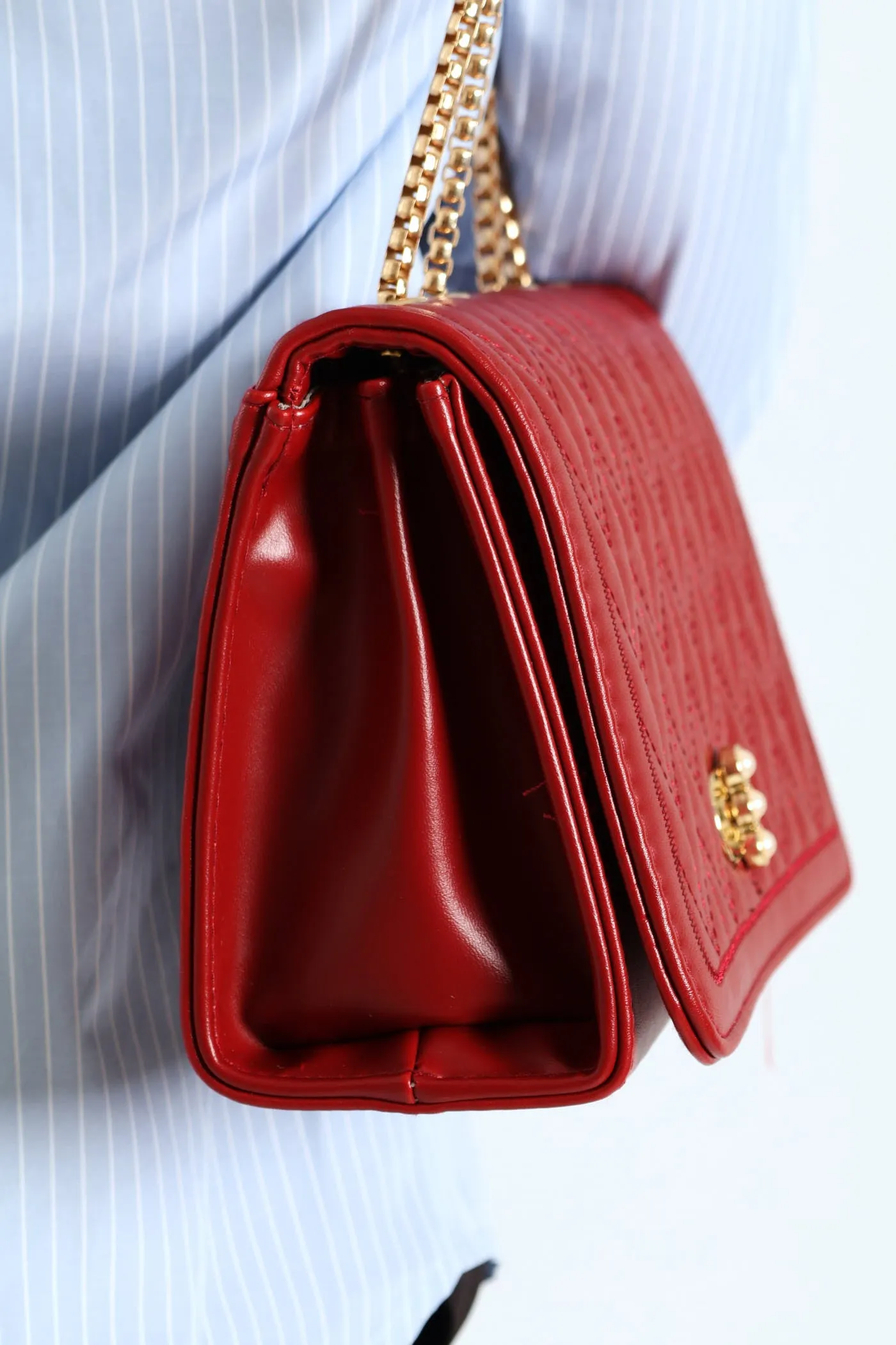 Pearl Trim Clasp Satchel - Maroon