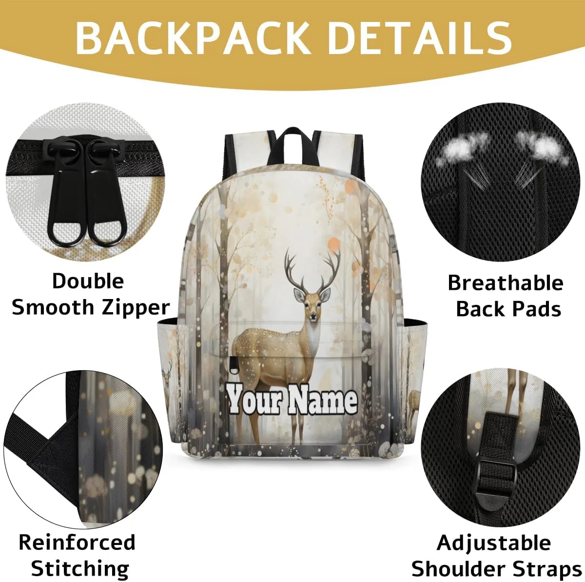 Personalized Animal Deer Forest Preschool Toddler Backpack for Boys Girls Custom Kids Name Small Bookbags Kindergarten Elementary Backpack, Deer