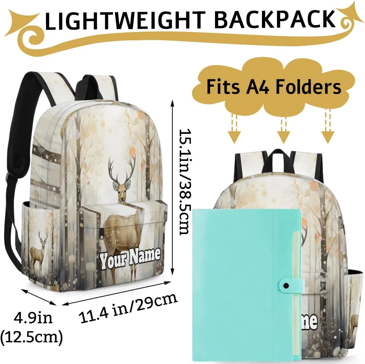 Personalized Animal Deer Forest Preschool Toddler Backpack for Boys Girls Custom Kids Name Small Bookbags Kindergarten Elementary Backpack, Deer