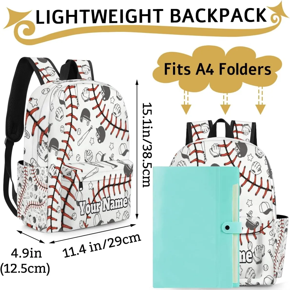 Personalized Baseball Pattern Preschool Toddler Backpack for Boys Girls Custom Kids Name Small Bookbags Kindergarten Elementary Backpack, Sport Ball