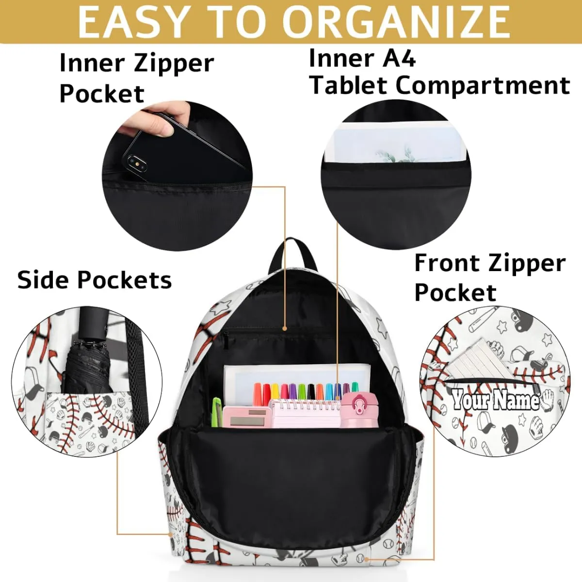 Personalized Baseball Pattern Preschool Toddler Backpack for Boys Girls Custom Kids Name Small Bookbags Kindergarten Elementary Backpack, Sport Ball