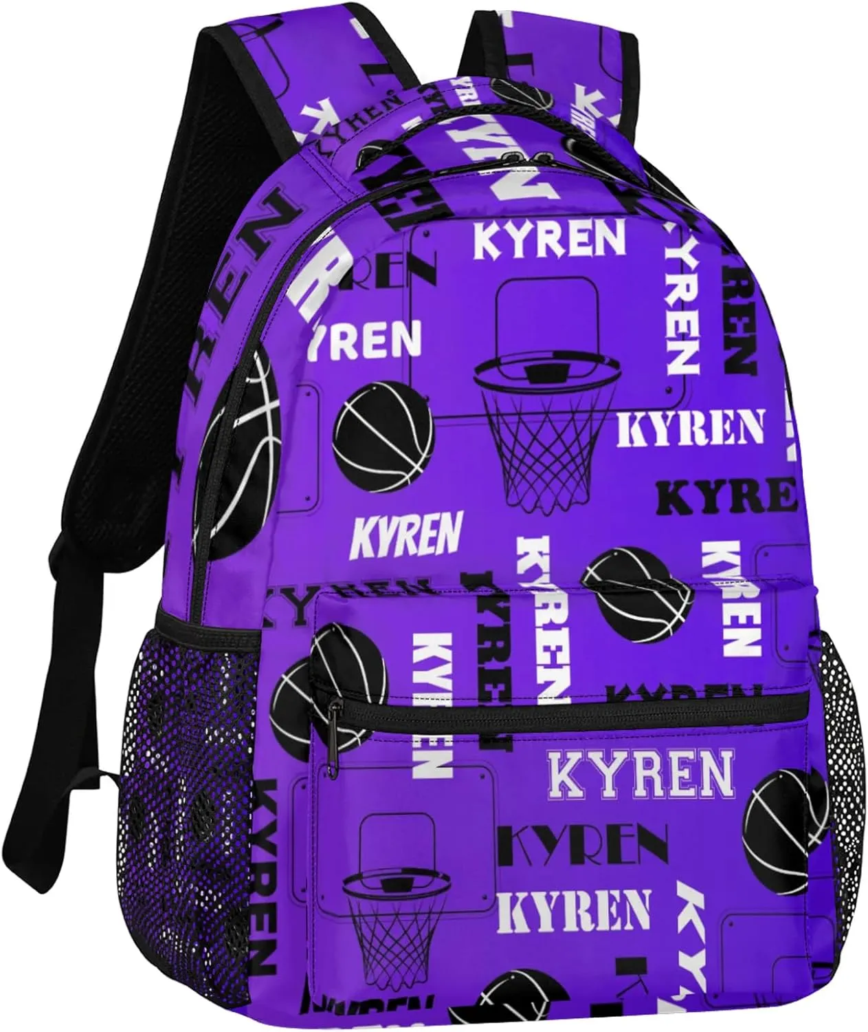 Personalized Basketball Backpack for Men Women, Custom Laptop Backpack with Name, Sports Bag Lightweight Daypack for Travel Camping, Dark Purple