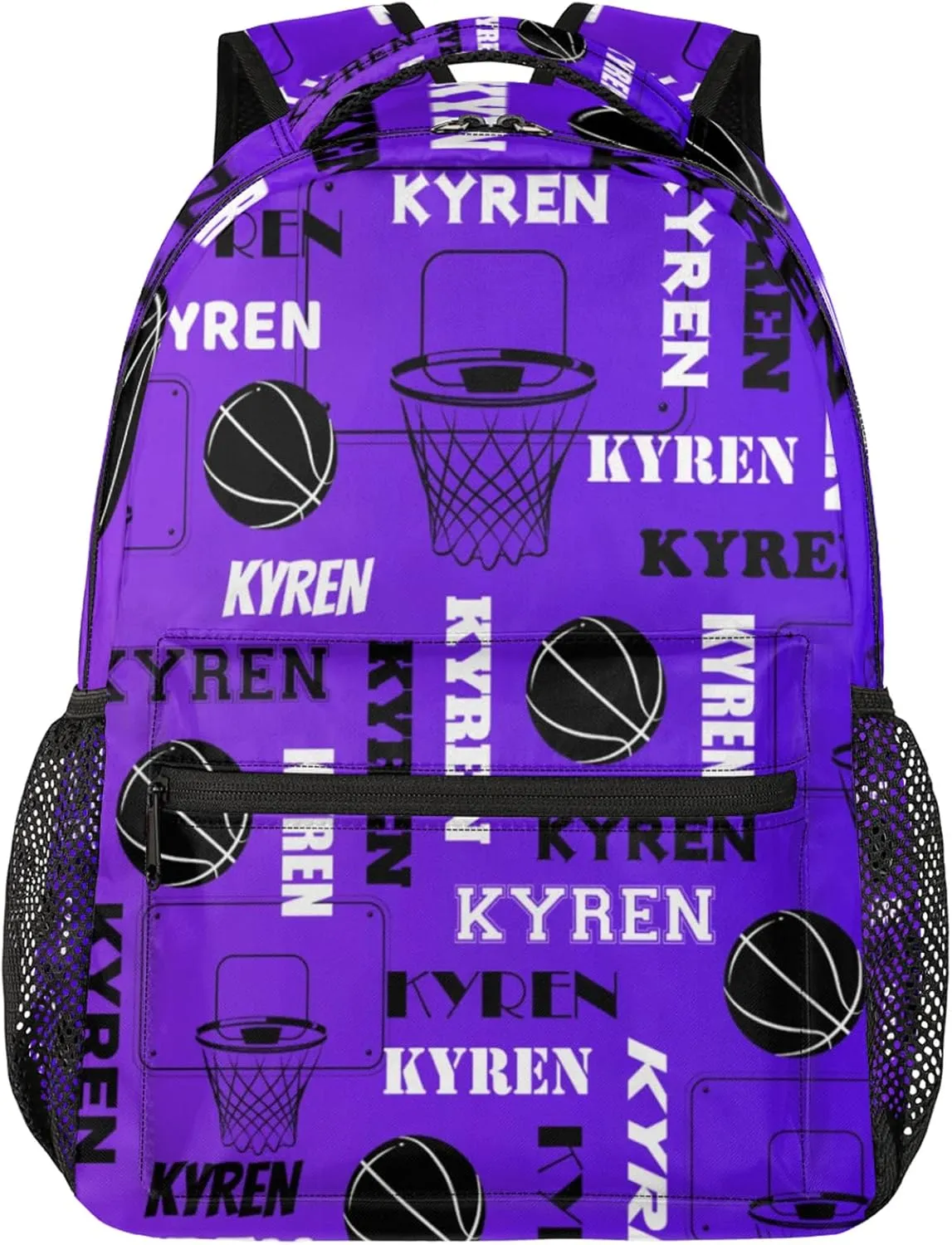 Personalized Basketball Backpack for Men Women, Custom Laptop Backpack with Name, Sports Bag Lightweight Daypack for Travel Camping, Dark Purple