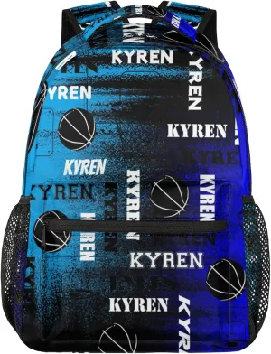 Personalized Basketball Backpack for Men Women, Custom Name Laptop Backpack, Customized Sports Bag Daypack for Travel Camping, Blue