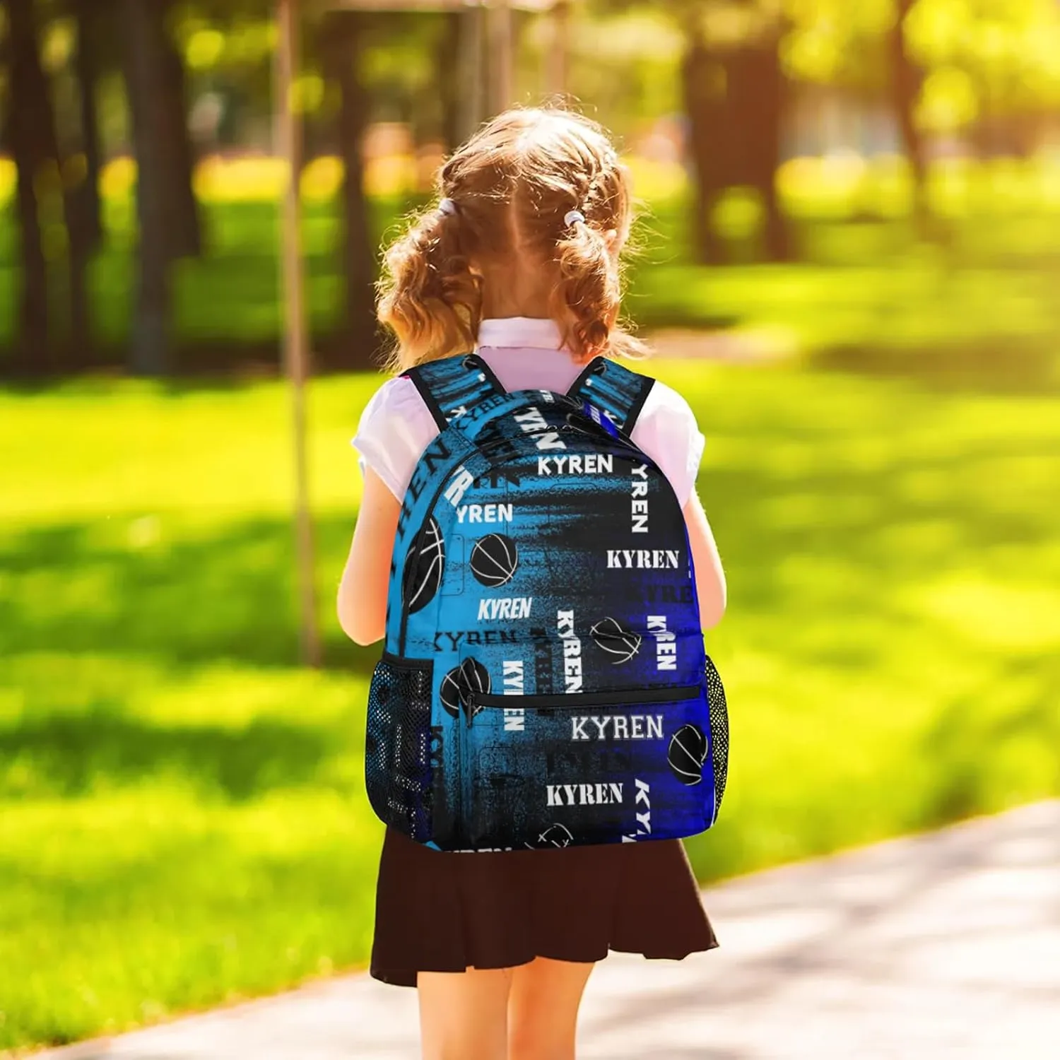 Personalized Basketball Backpack for Men Women, Custom Name Laptop Backpack, Customized Sports Bag Daypack for Travel Camping, Blue