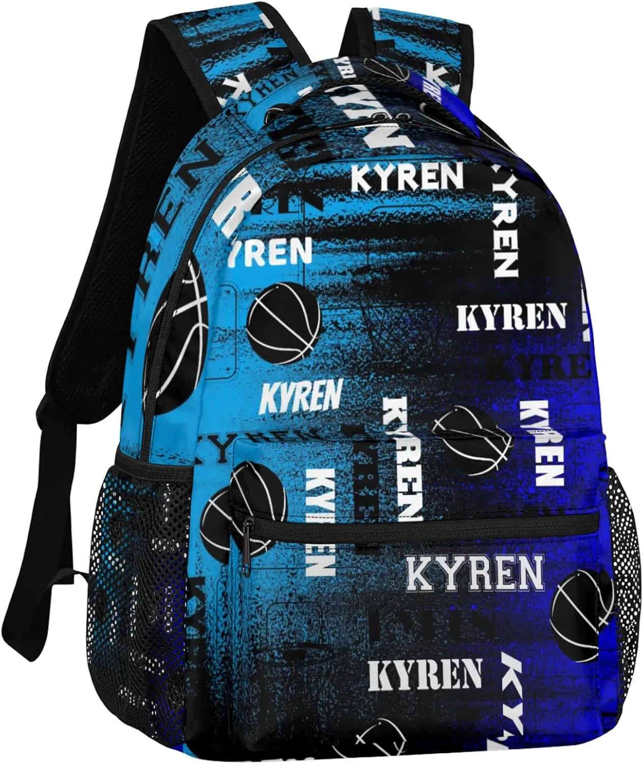 Personalized Basketball Backpack for Men Women, Custom Name Laptop Backpack, Customized Sports Bag Daypack for Travel Camping, Blue