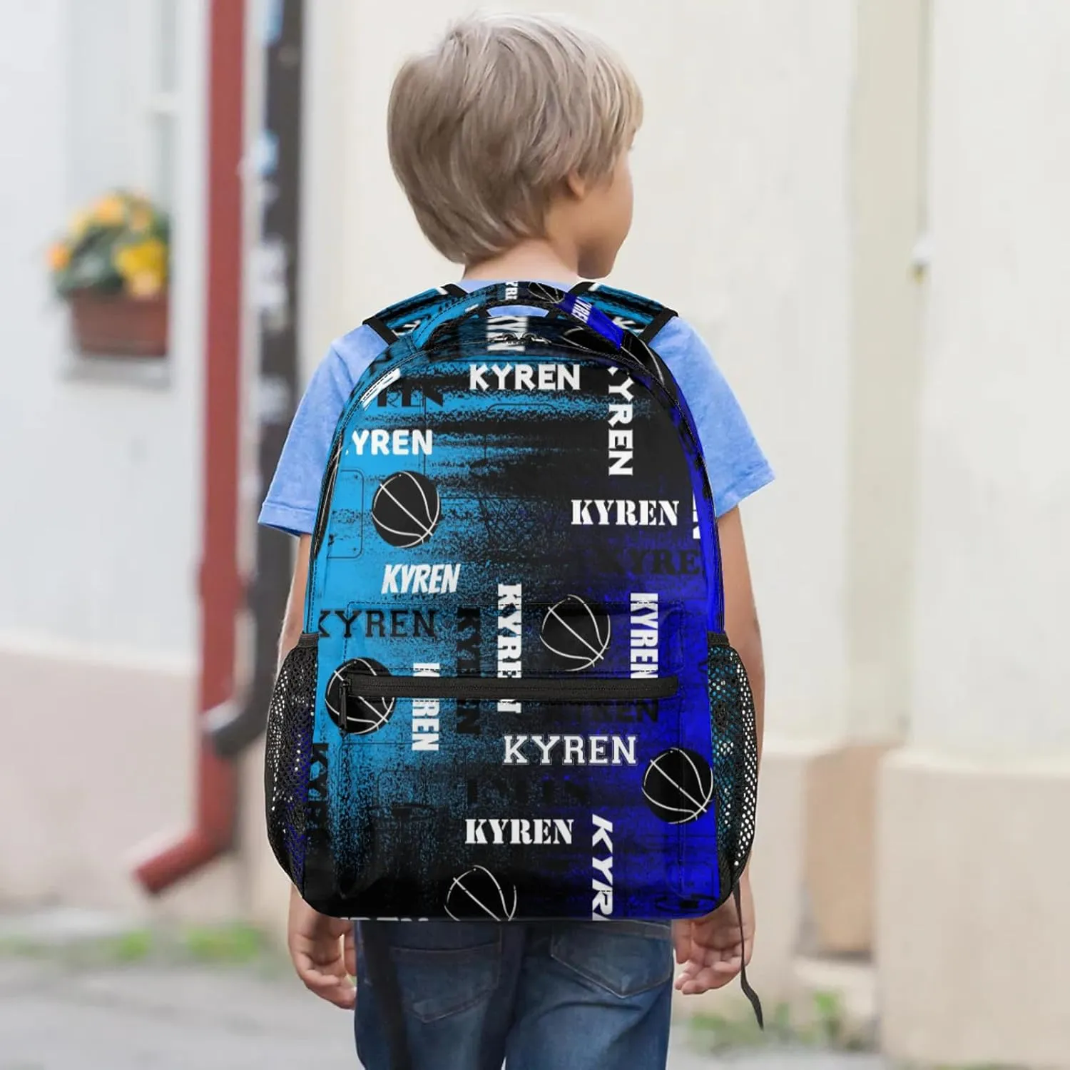 Personalized Basketball Backpack for Men Women, Custom Name Laptop Backpack, Customized Sports Bag Daypack for Travel Camping, Blue