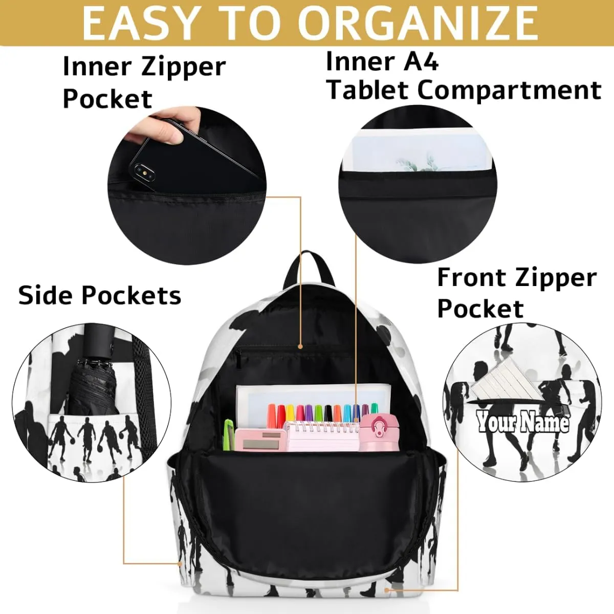 Personalized Basketball Preschool Toddler Backpack for Boys Girls Custom Kids Name Small Bookbags Kindergarten Elementary Backpack, Basketball Players