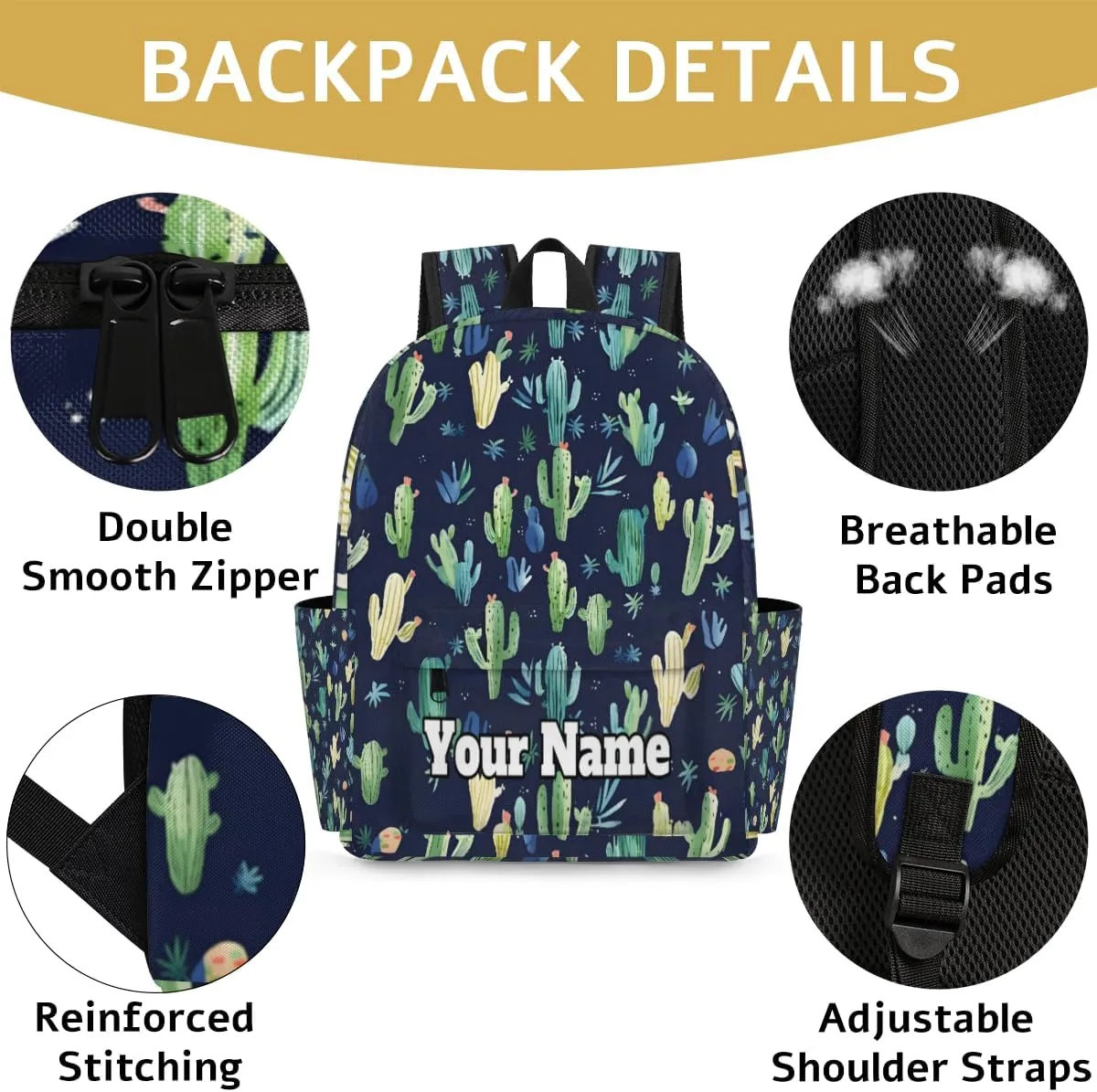 Personalized Cactus Preschool Toddler Backpack for Boys Girls Custom Kids Name Small Bookbags Kindergarten Elementary Backpack, Cactus Print