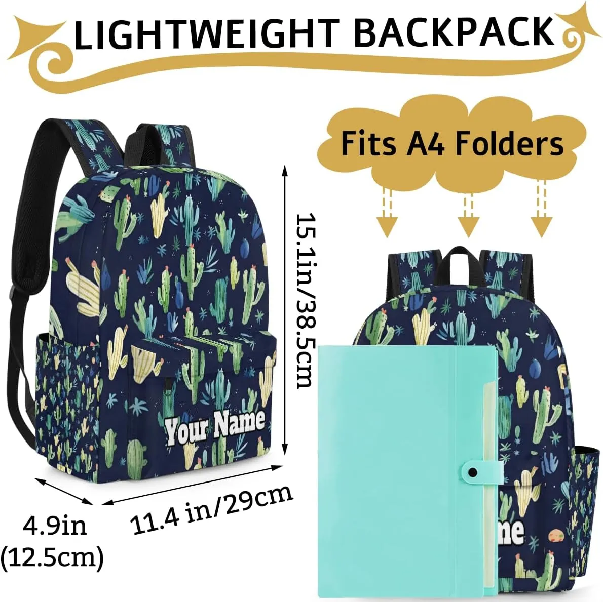 Personalized Cactus Preschool Toddler Backpack for Boys Girls Custom Kids Name Small Bookbags Kindergarten Elementary Backpack, Cactus Print