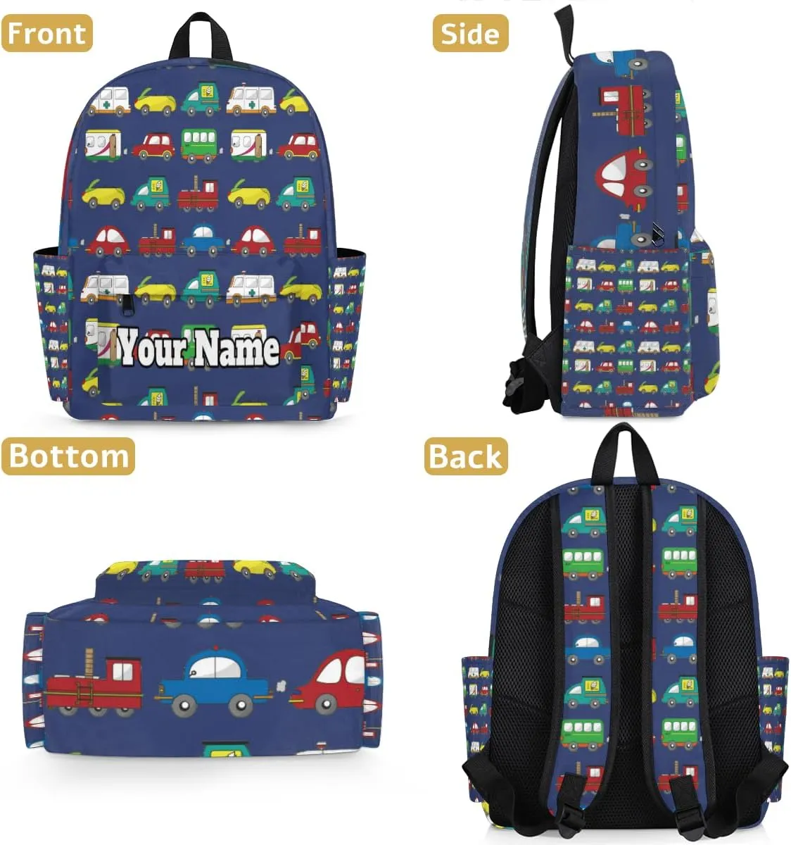 Personalized Cars Print Preschool Toddler Backpack for Boys Girls Custom Kids Name Small Bookbags Kindergarten Elementary Backpack, Cartoon Truck
