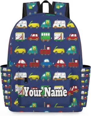 Personalized Cars Print Preschool Toddler Backpack for Boys Girls Custom Kids Name Small Bookbags Kindergarten Elementary Backpack, Cartoon Truck