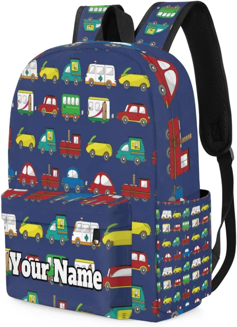 Personalized Cars Print Preschool Toddler Backpack for Boys Girls Custom Kids Name Small Bookbags Kindergarten Elementary Backpack, Cartoon Truck