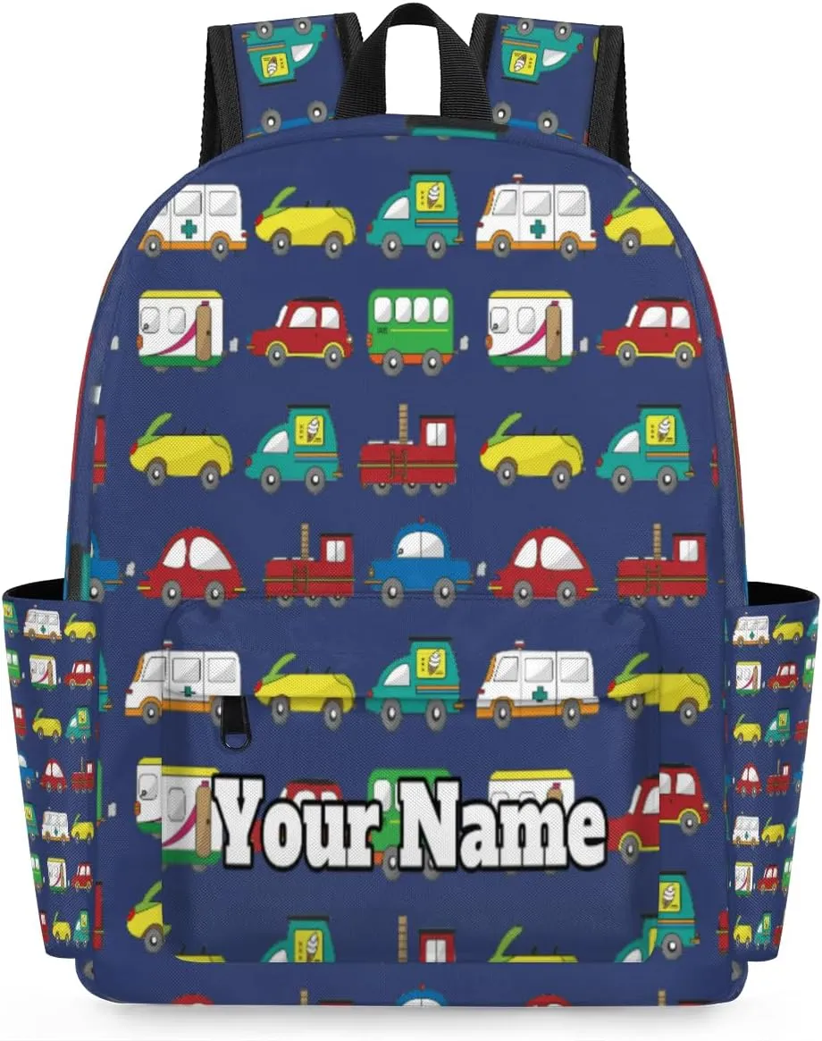 Personalized Cars Print Preschool Toddler Backpack for Boys Girls Custom Kids Name Small Bookbags Kindergarten Elementary Backpack, Cartoon Truck