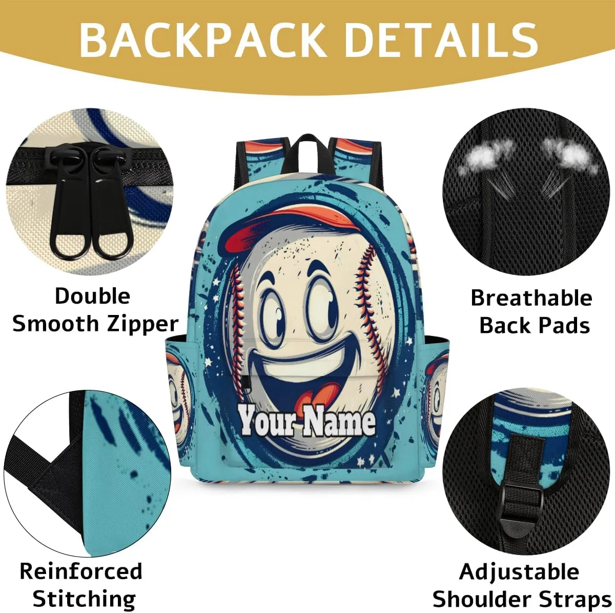 Personalized Cartoon Baseball Preschool Toddler Backpack for Boys Girls Custom Kids Name Small Bookbags Kindergarten Elementary Backpack, Baseball