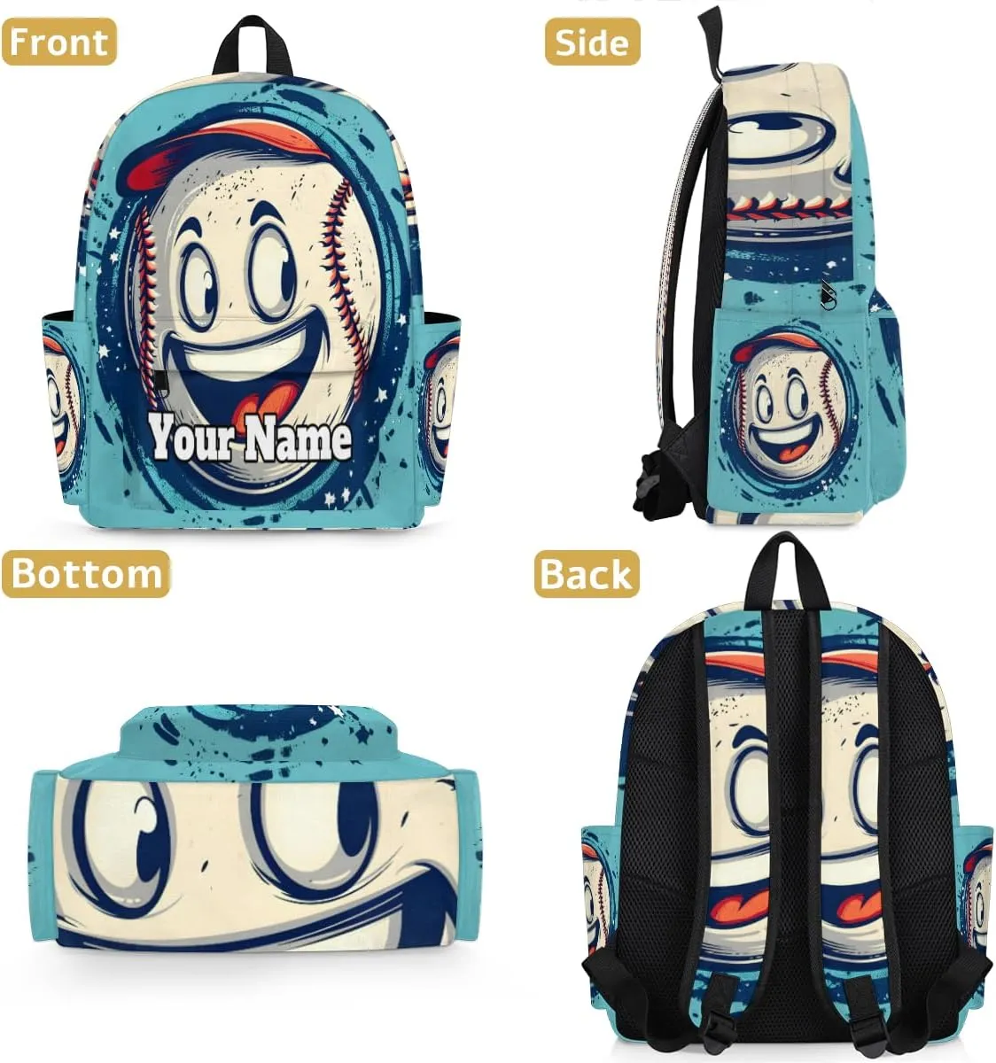 Personalized Cartoon Baseball Preschool Toddler Backpack for Boys Girls Custom Kids Name Small Bookbags Kindergarten Elementary Backpack, Baseball