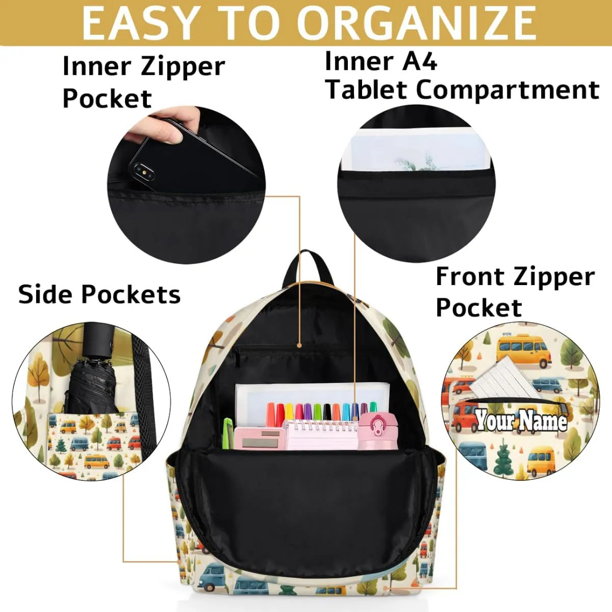 Personalized Cartoon Car Preschool Toddler Backpack for Boys Girls Custom Kids Name Small Bookbags Kindergarten Elementary Backpack, Cars Print
