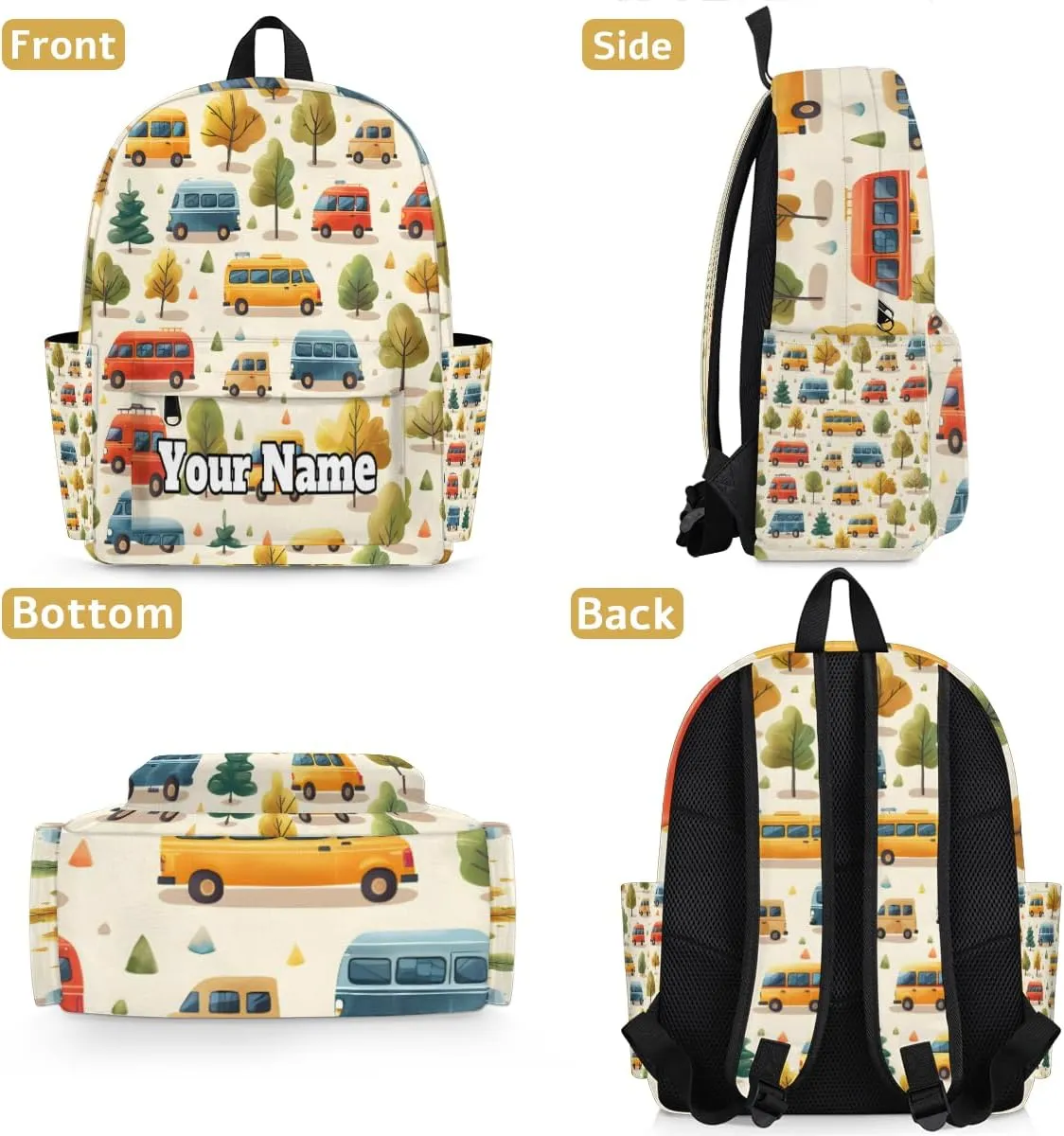 Personalized Cartoon Car Preschool Toddler Backpack for Boys Girls Custom Kids Name Small Bookbags Kindergarten Elementary Backpack, Cars Print