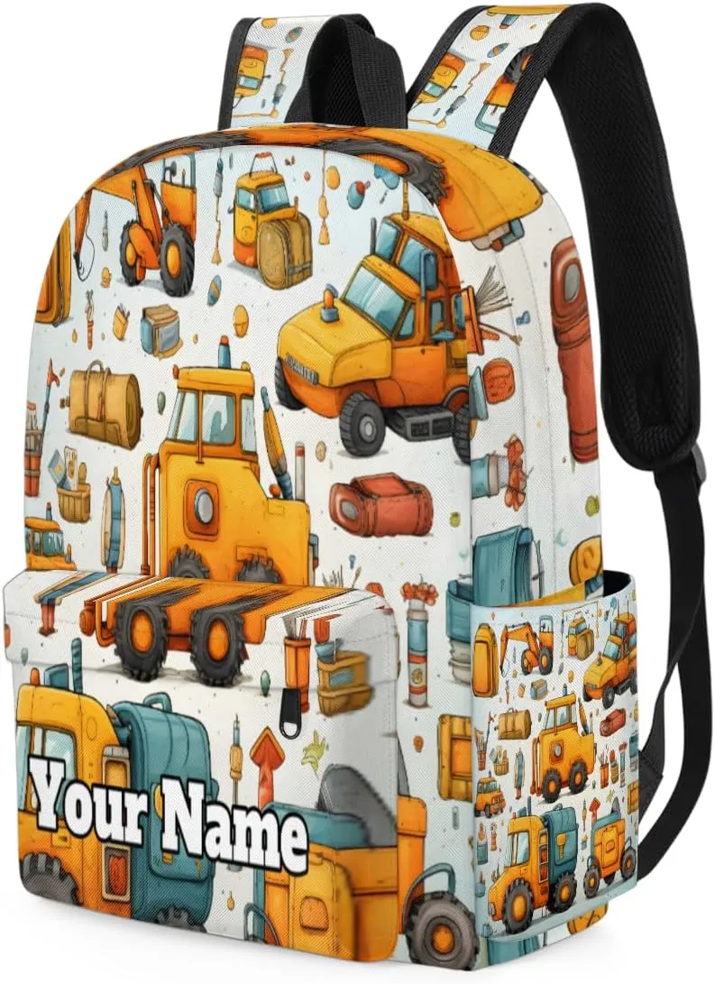 Personalized Construction Preschool Toddler Backpack for Boys Girls Custom Kids Name Small Bookbags Kindergarten Elementary Backpack, Cute Small Truck Car