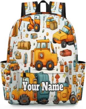 Personalized Construction Preschool Toddler Backpack for Boys Girls Custom Kids Name Small Bookbags Kindergarten Elementary Backpack, Cute Small Truck Car