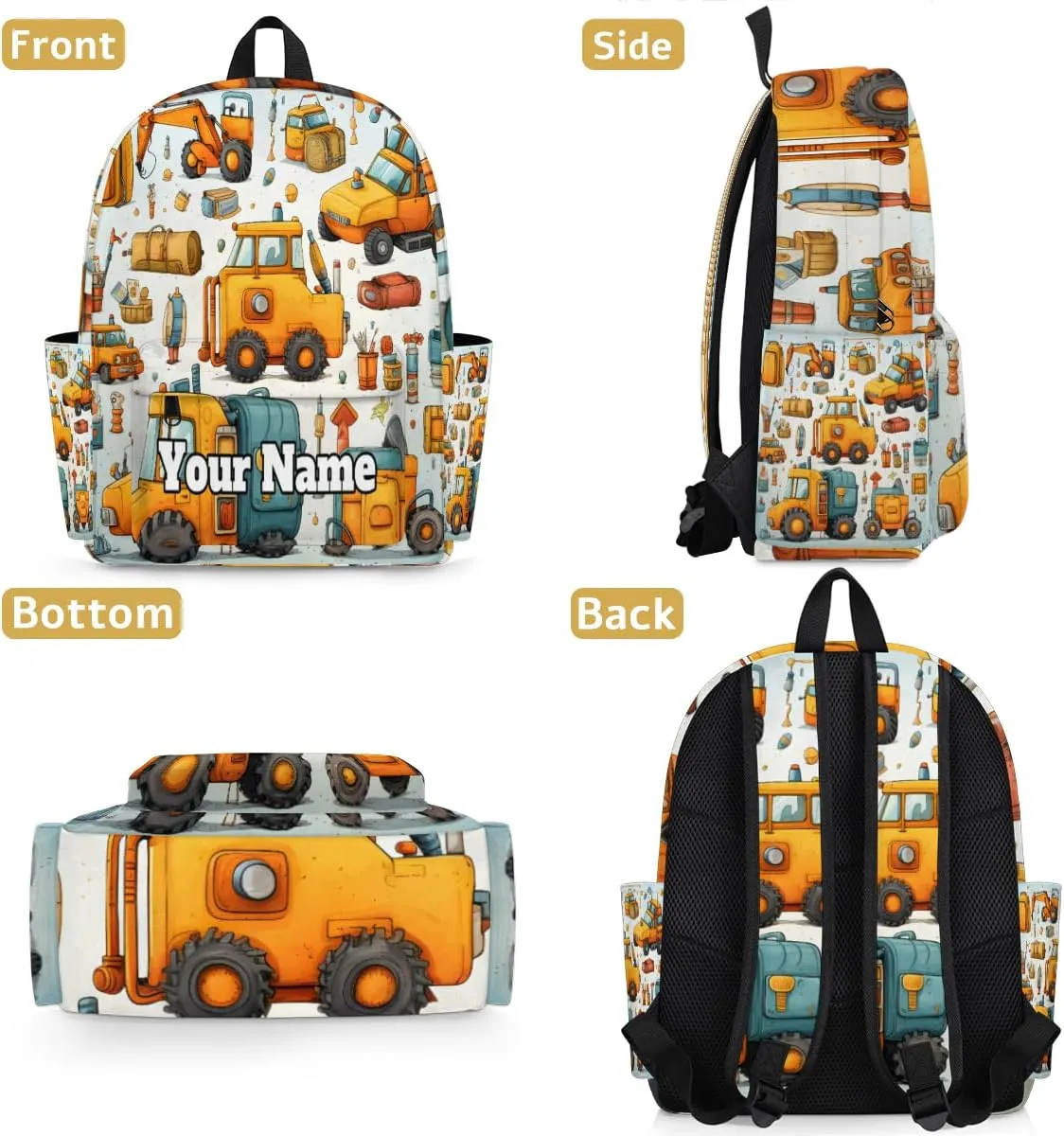 Personalized Construction Preschool Toddler Backpack for Boys Girls Custom Kids Name Small Bookbags Kindergarten Elementary Backpack, Cute Small Truck Car