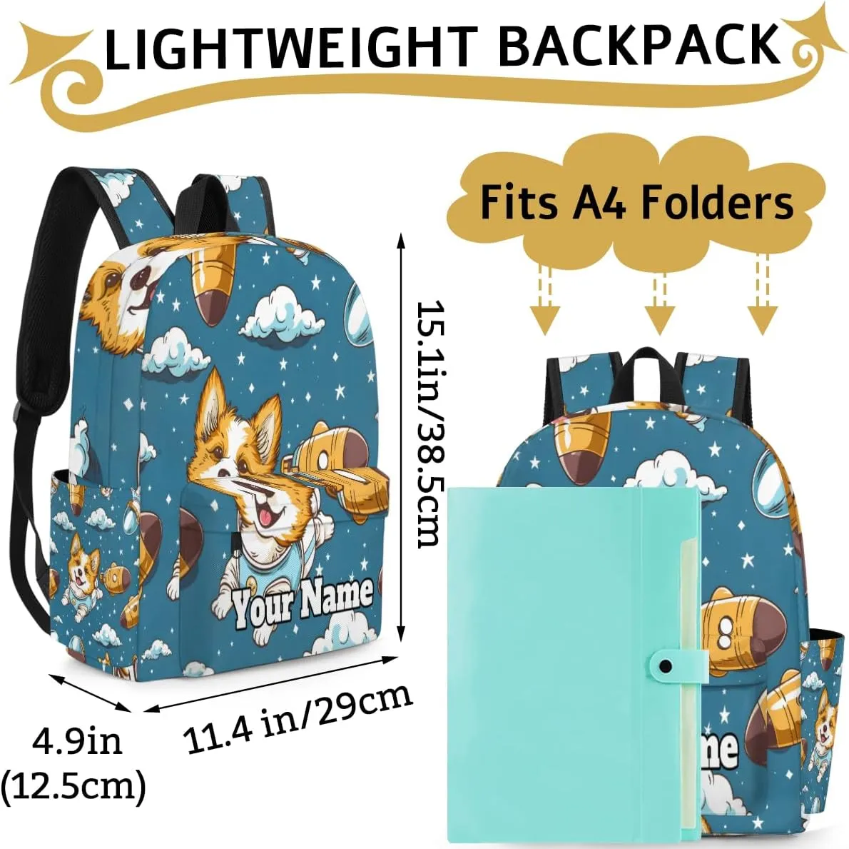 Personalized Corgi Dogs Preschool Toddler Backpack for Boys Girls Custom Kids Name Small Bookbags Kindergarten Elementary Backpack, Universe Space