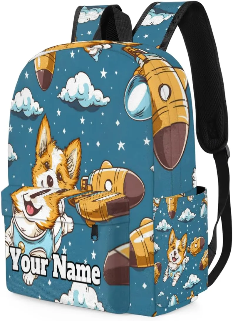 Personalized Corgi Dogs Preschool Toddler Backpack for Boys Girls Custom Kids Name Small Bookbags Kindergarten Elementary Backpack, Universe Space