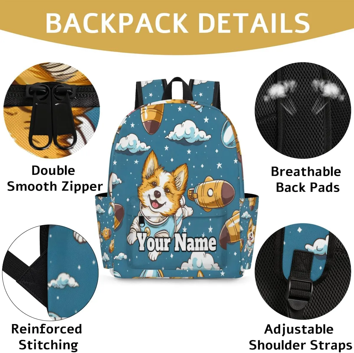 Personalized Corgi Dogs Preschool Toddler Backpack for Boys Girls Custom Kids Name Small Bookbags Kindergarten Elementary Backpack, Universe Space