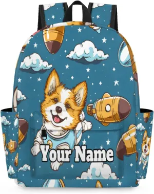 Personalized Corgi Dogs Preschool Toddler Backpack for Boys Girls Custom Kids Name Small Bookbags Kindergarten Elementary Backpack, Universe Space