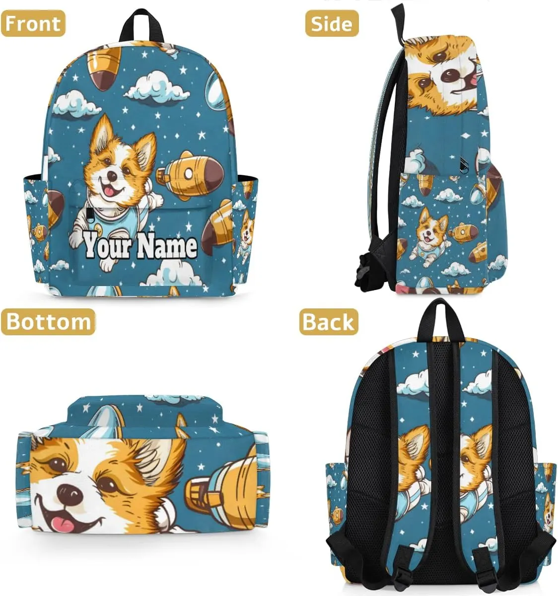Personalized Corgi Dogs Preschool Toddler Backpack for Boys Girls Custom Kids Name Small Bookbags Kindergarten Elementary Backpack, Universe Space