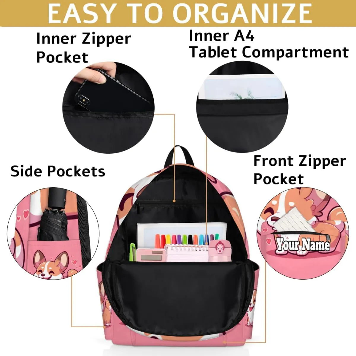 Personalized Corgi Preschool Toddler Backpack for Boys Girls Custom Kids Name Small Bookbags Kindergarten Elementary Backpack, Corgi Funny Dog Animal