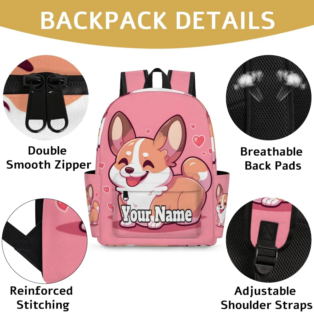 Personalized Corgi Preschool Toddler Backpack for Boys Girls Custom Kids Name Small Bookbags Kindergarten Elementary Backpack, Corgi Funny Dog Animal