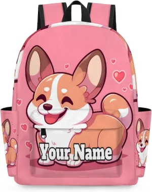 Personalized Corgi Preschool Toddler Backpack for Boys Girls Custom Kids Name Small Bookbags Kindergarten Elementary Backpack, Corgi Funny Dog Animal