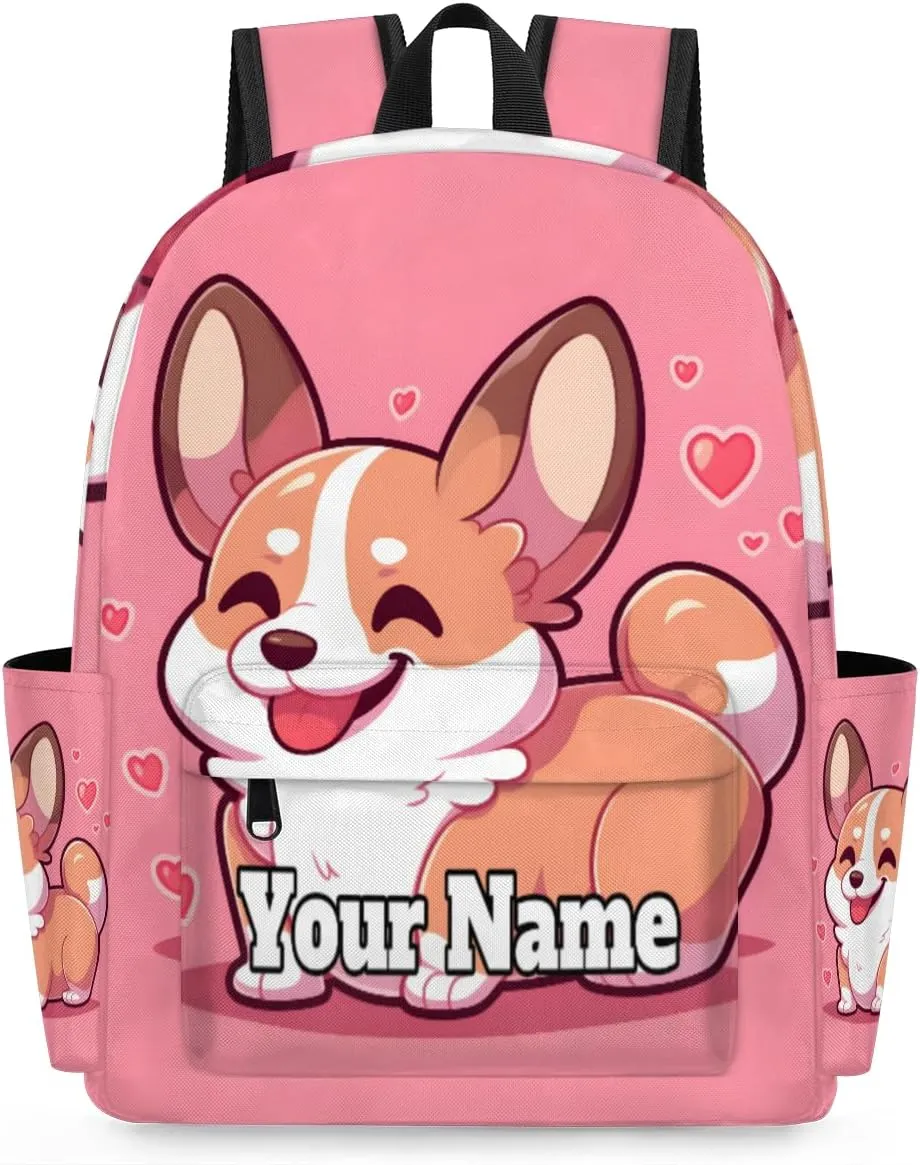 Personalized Corgi Preschool Toddler Backpack for Boys Girls Custom Kids Name Small Bookbags Kindergarten Elementary Backpack, Corgi Funny Dog Animal